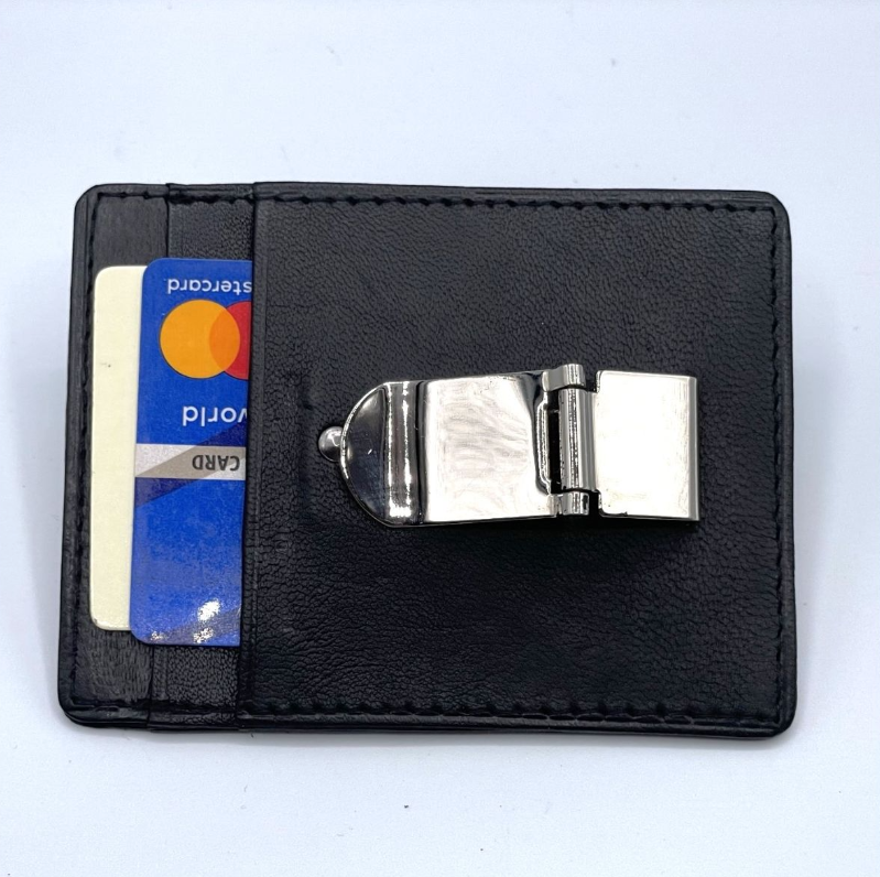 Money clip con tarjetero de cuero negro