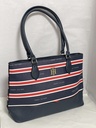 Bolsa azul de cuerina con rayas