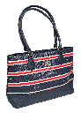Bolsa azul de cuerina con rayas