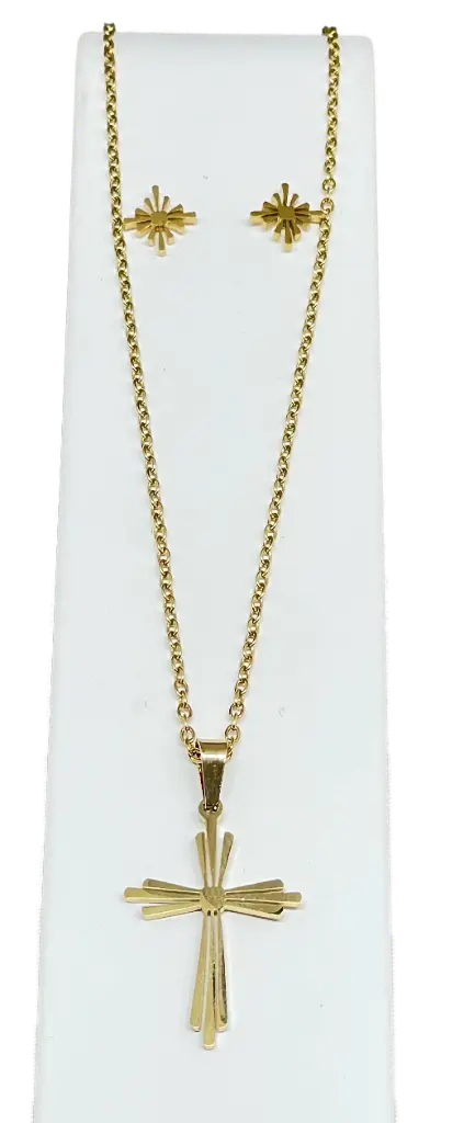 Set de collar y aretes dorado de acero inoxidable