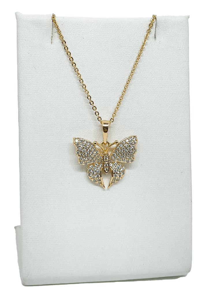 Cadena mariposa de rodio con brillantito