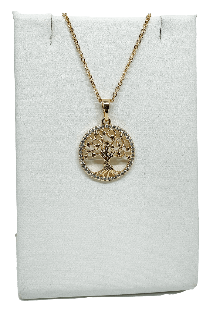 Cadena árbol de la vida de rodio con brillantito