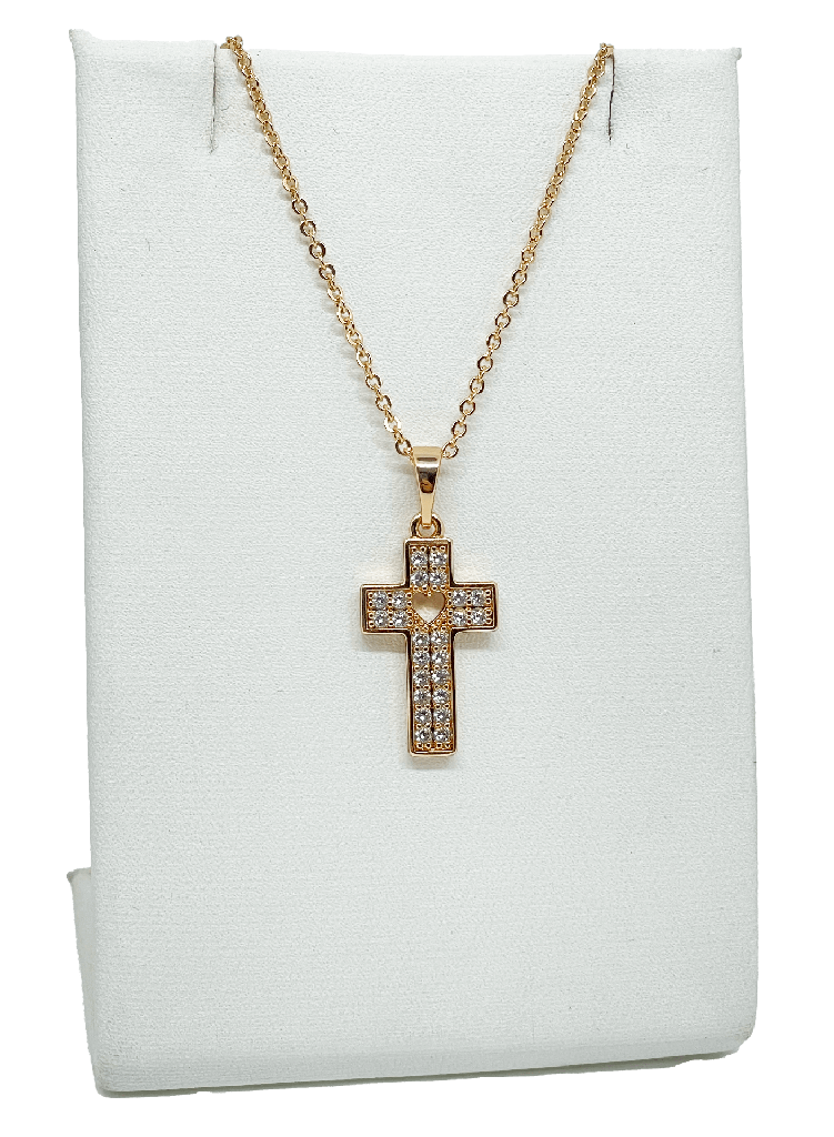 Cadena cruz de rodio con brillantito