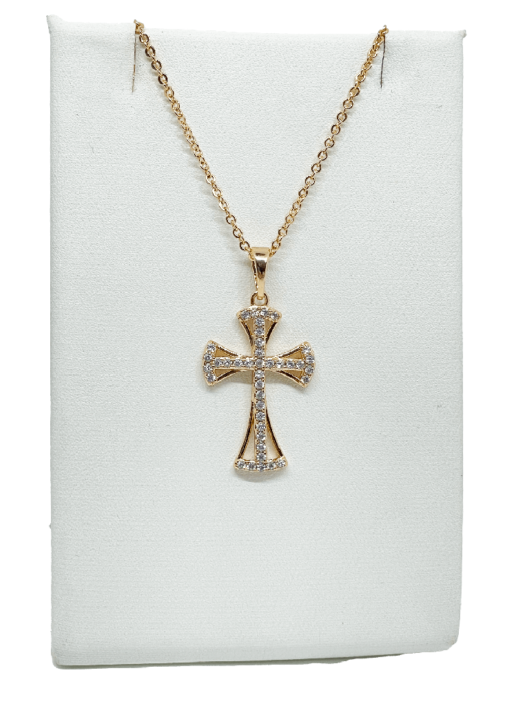 Cadena cruz de rodio con brillantito
