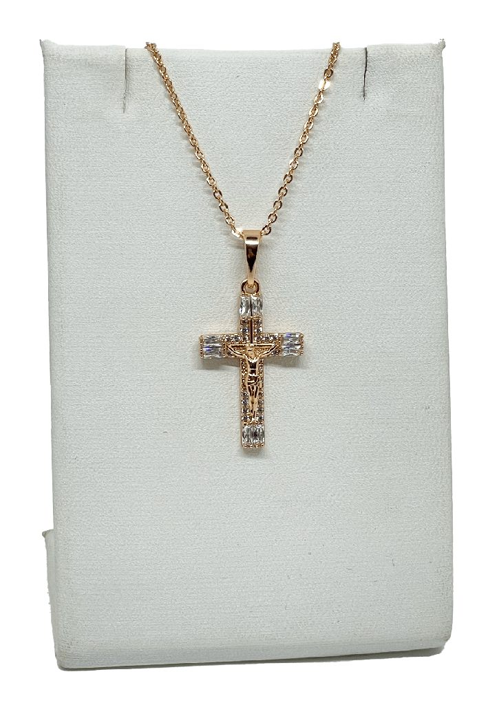 Cadena cruz de rodio con brillantito