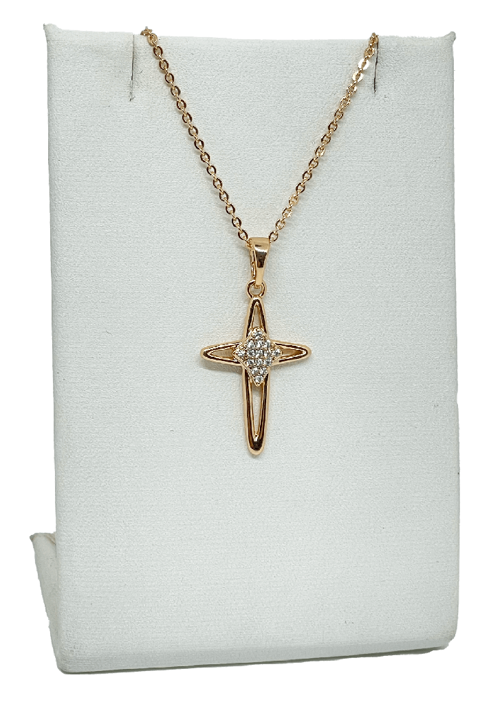 Cadena cruz de rodio con brillantito