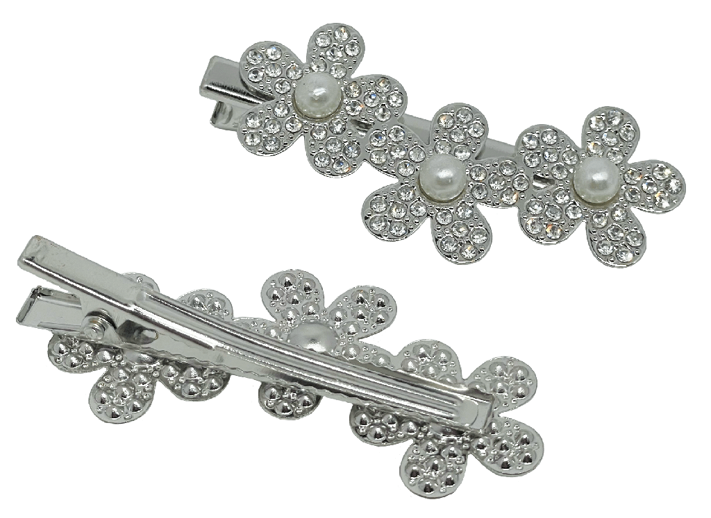 Gancho de pinza con florecitas y brillantitos