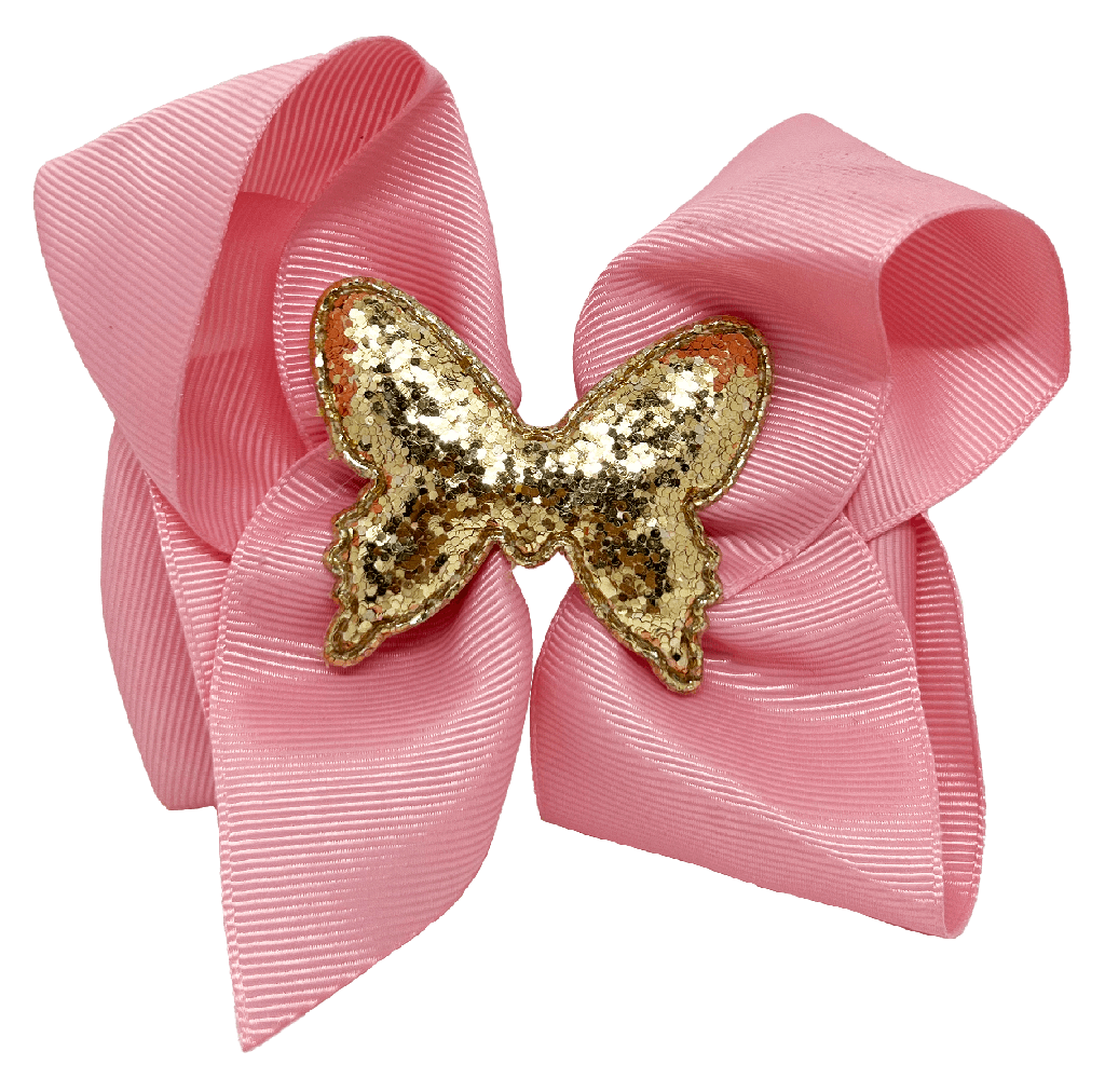 Moña con clip y mariposa dorada