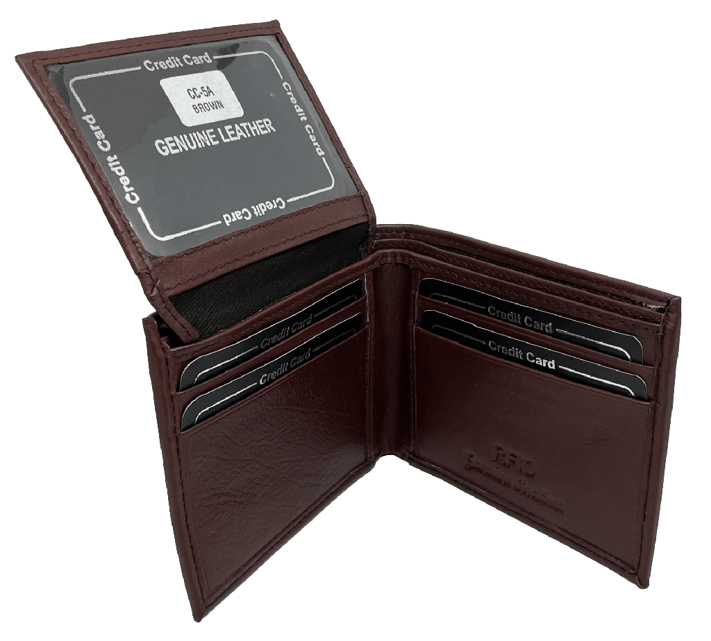 Billetera de cuero RFID con solapa de identificación