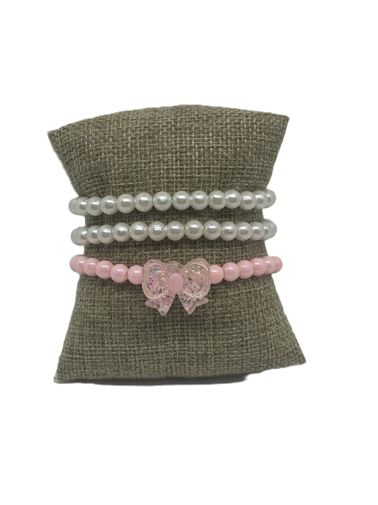 Set-de tres pulseras plásticas con moñita