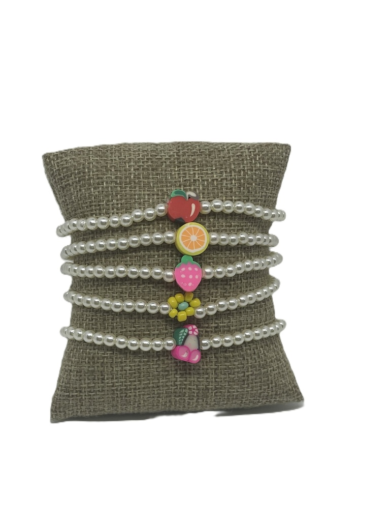 Set-de pulseras blancas plástica de perlas con frutas