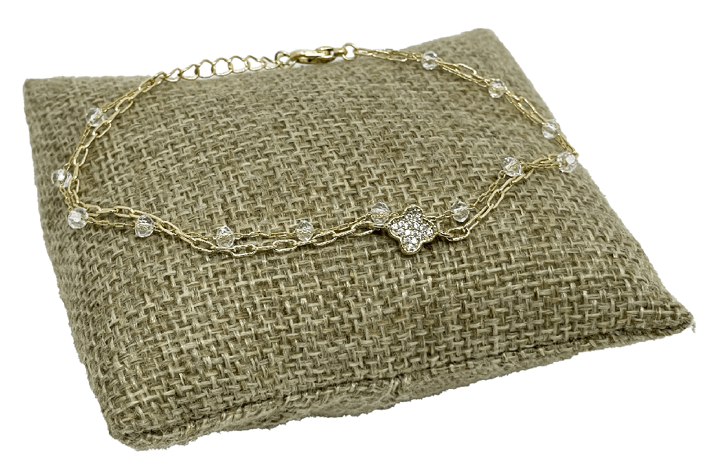 Pulsera dorada de 2 hilos con piedras blancas