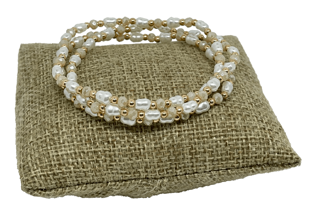 Pulsera de 3 hilos con blanco y dorado de perlas