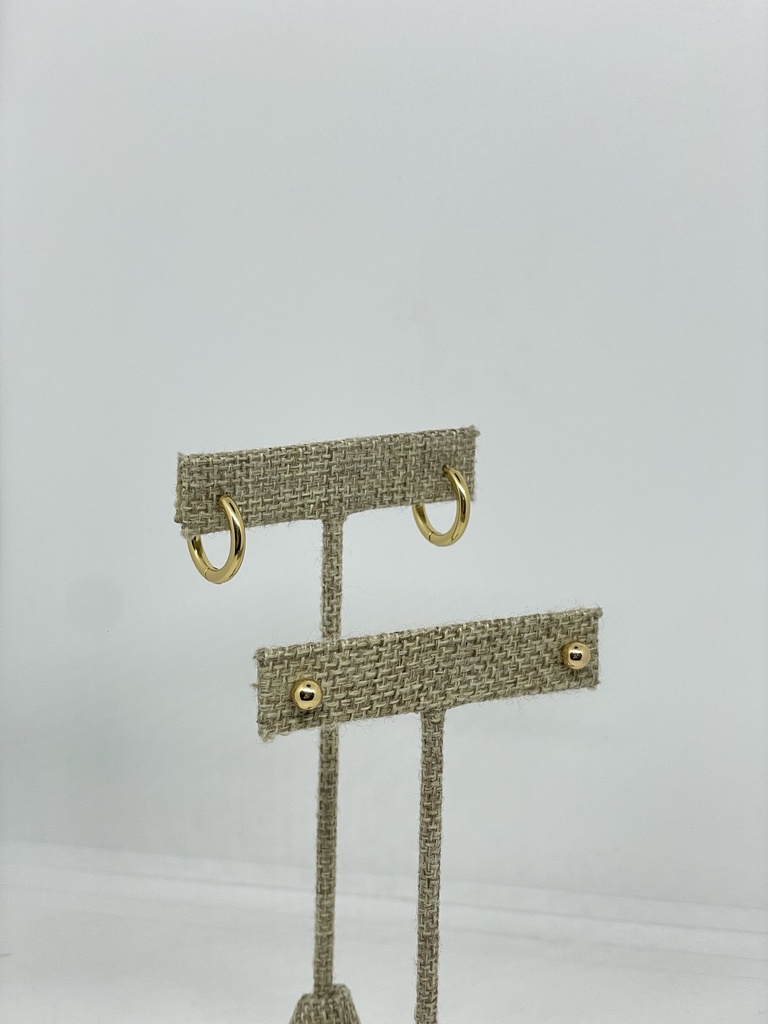 Set de aretes dorado en acero inoxidable 1/2perlita 1.5cm argolla