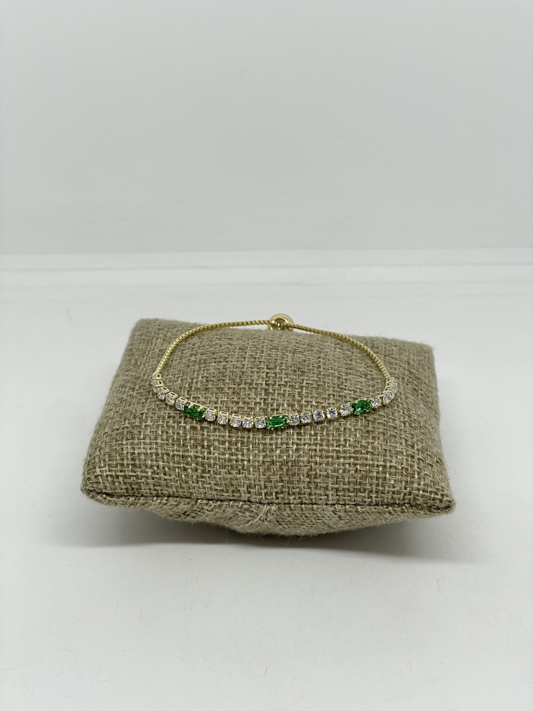Pulsera dorada de brillantito con piedra verde estándar