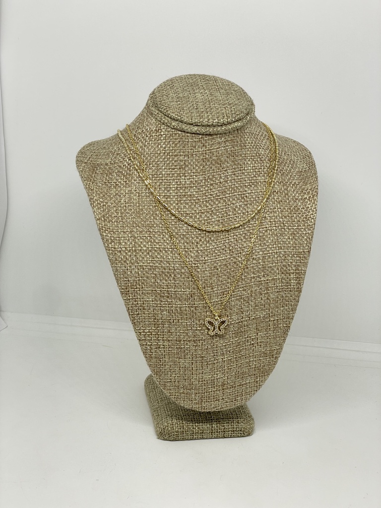 Cadena dorada doble con mariposa 21.5x25cm