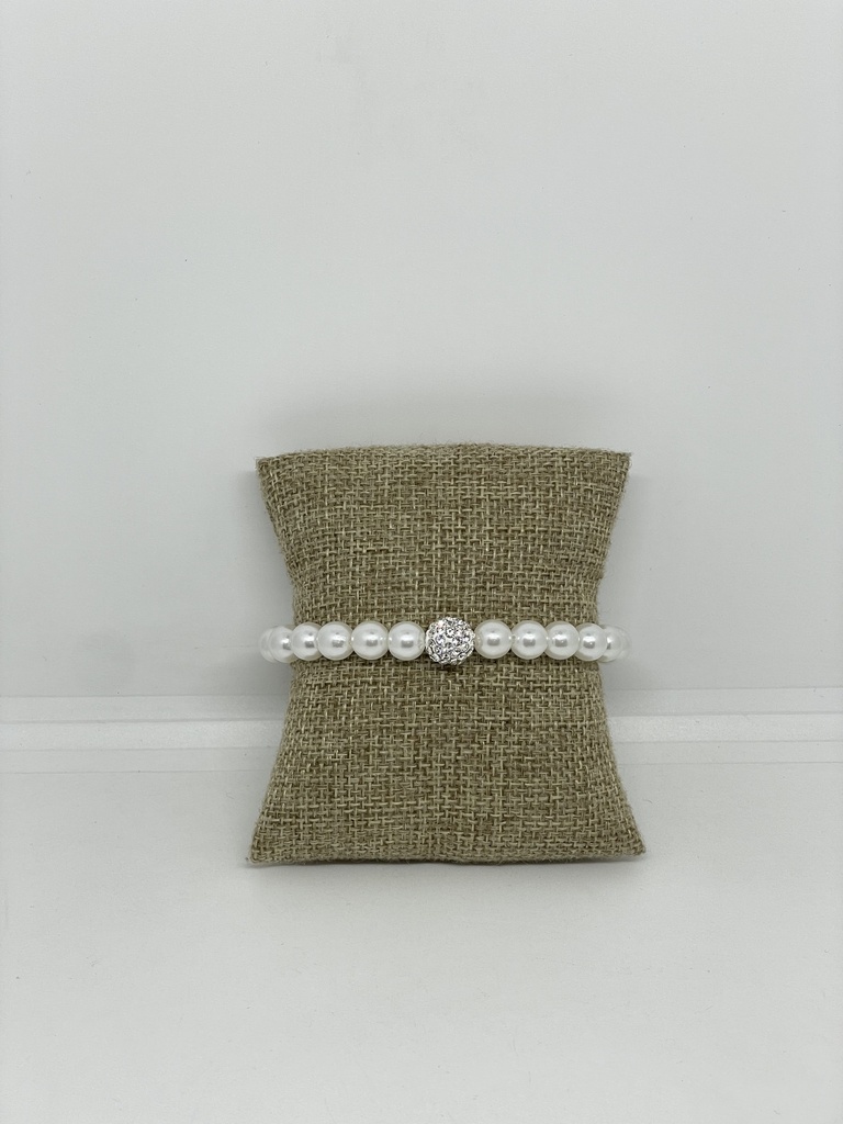Pulsera blanca de perlas con brillantitos