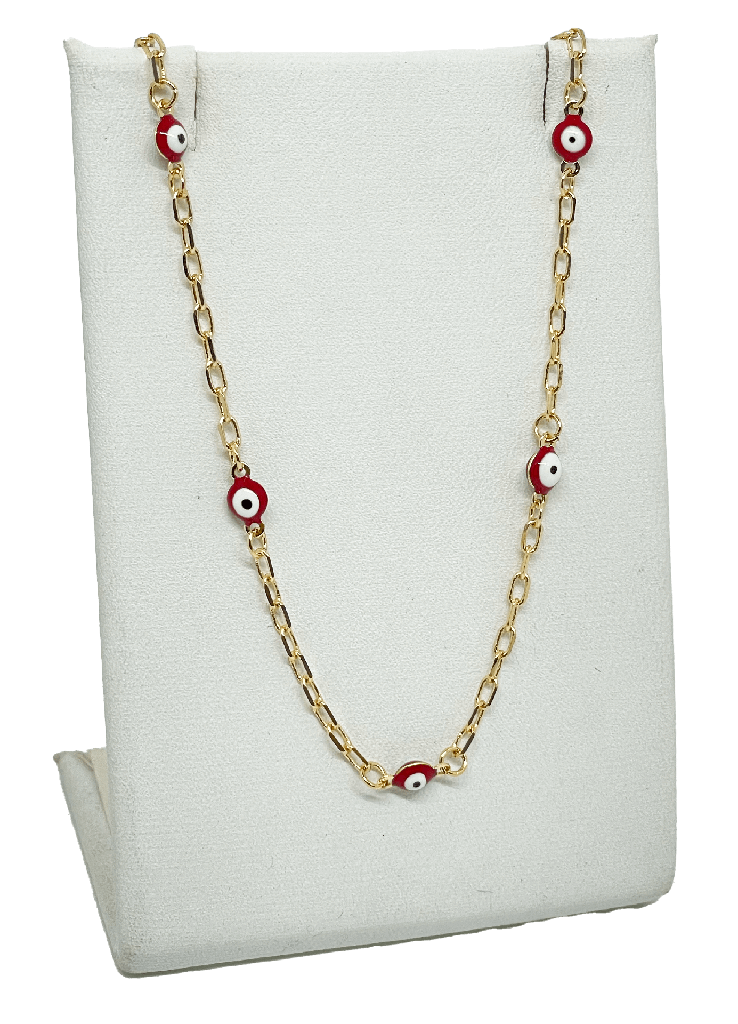 Cadena dorado con rojo x 44 cm L. de ojo turco