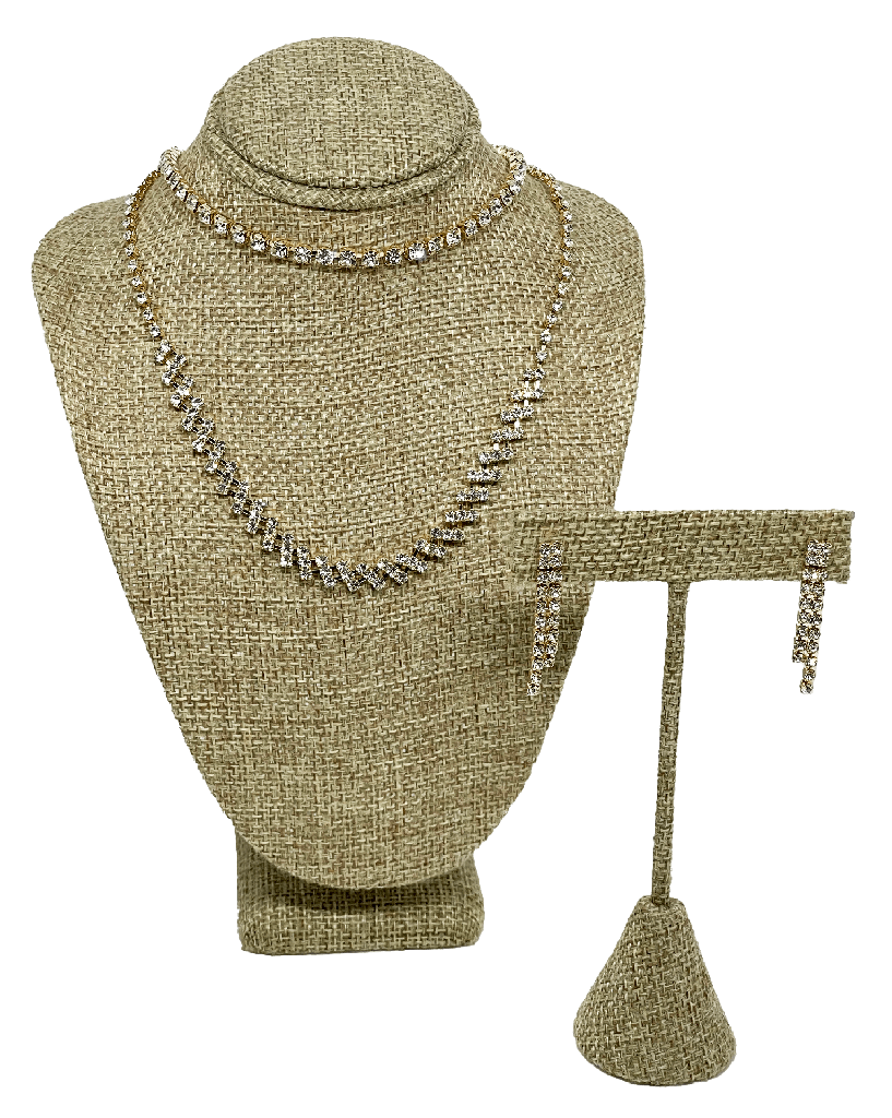 Set de 2 collares y aretes dorado con brillantito