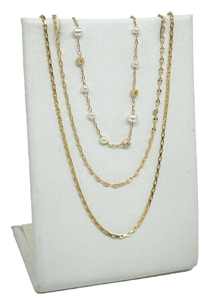 Cadena de 3 hilos dorada con perlas x 44 cm L.