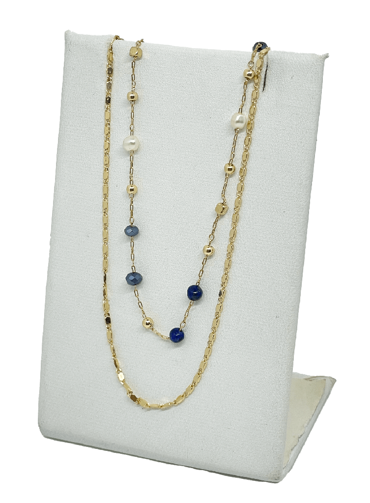 Cadena de 2 hilos dorada y azul con piedras