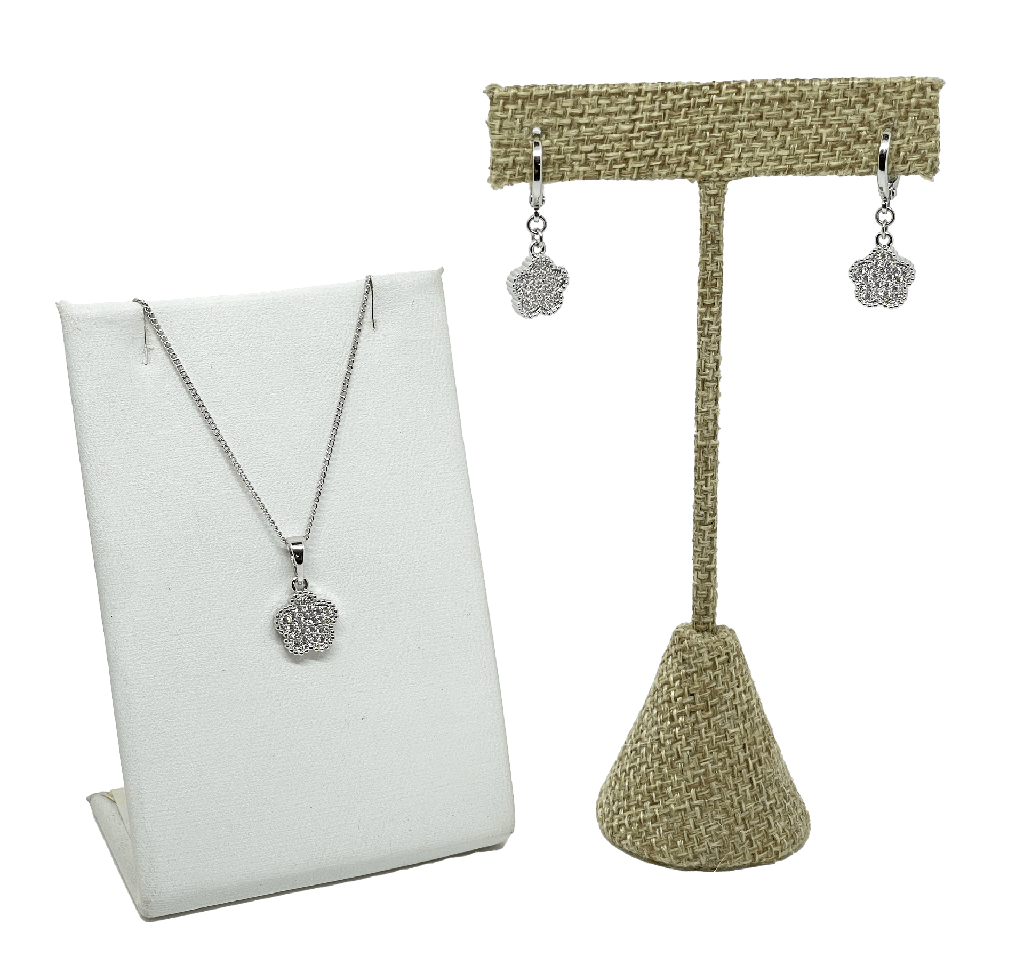 Set de collar y aretes de rodio plateado