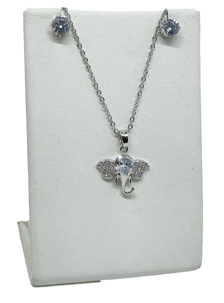 Set de collar y aretes de acero con brillantitos
