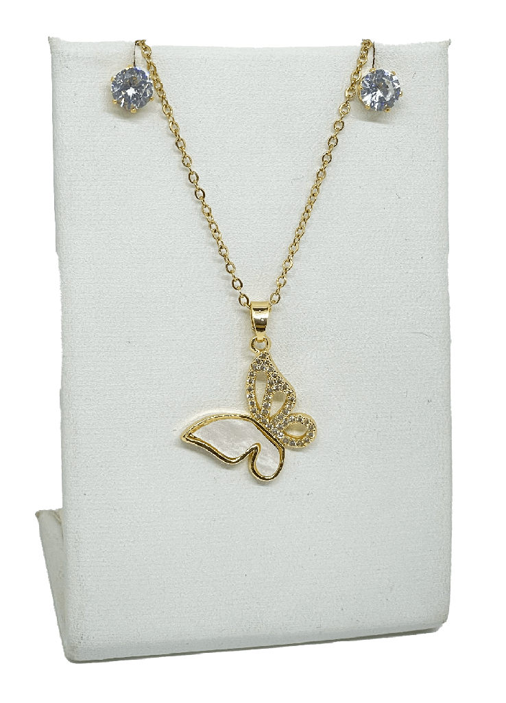 Set de collar y aretes dorado de acero con brillantitos