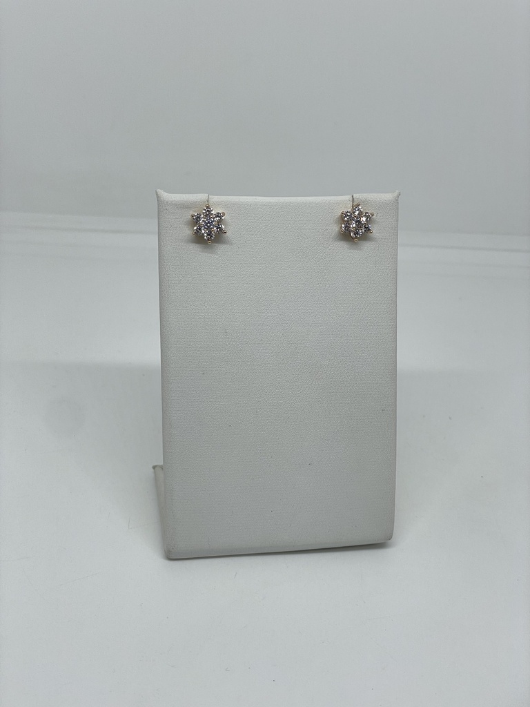 Aretes dorados de rodio de flor con brillantitos