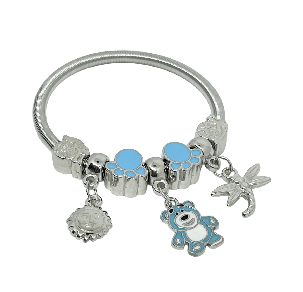 Pulsera de metal con dije de osito y sol
