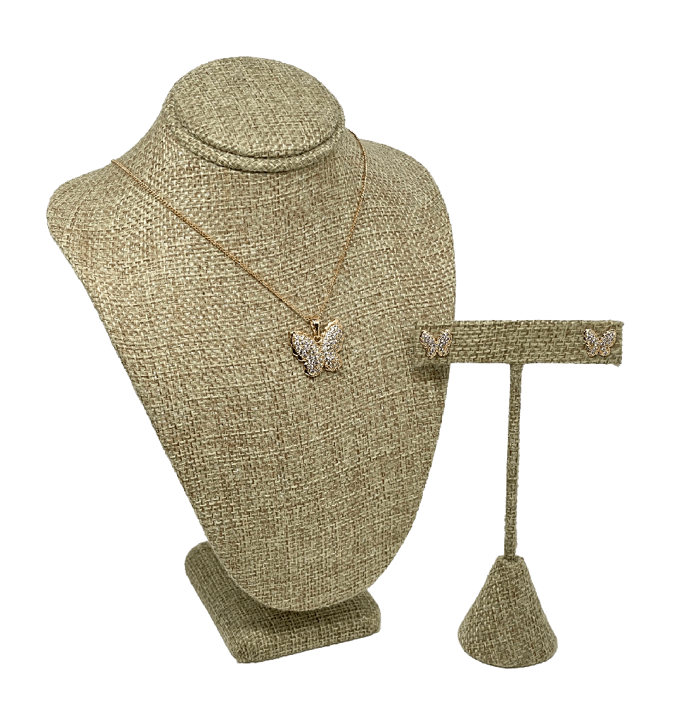 Set de collar y aretes dorados de rodio con brillantitos