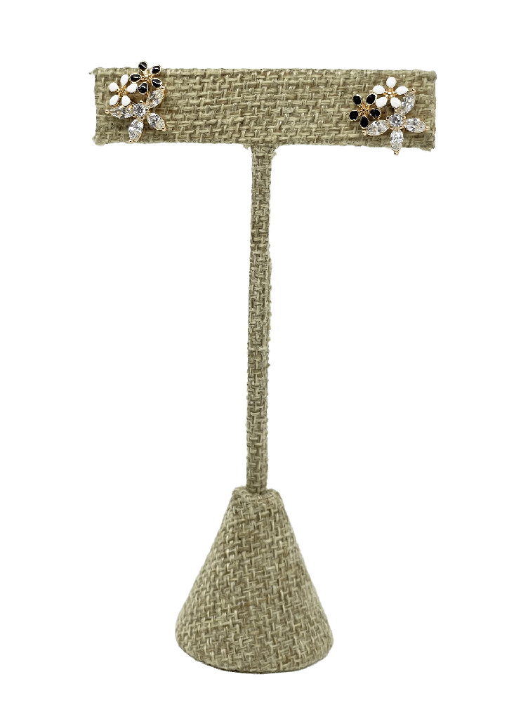 Aretes dorados con negro y blanco de rodio