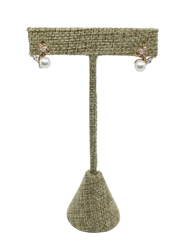 Aretes dorados de rodio con perla y brillantitos