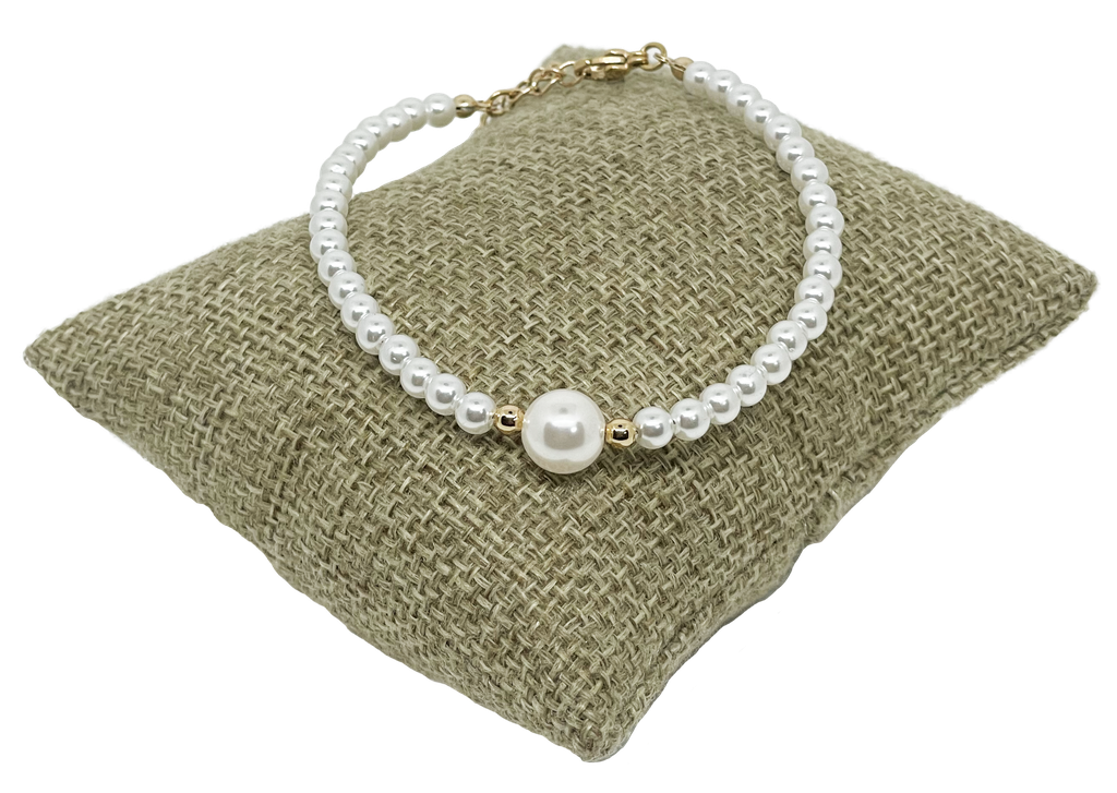 Pulsera blanca con dorada de rodio con perlas