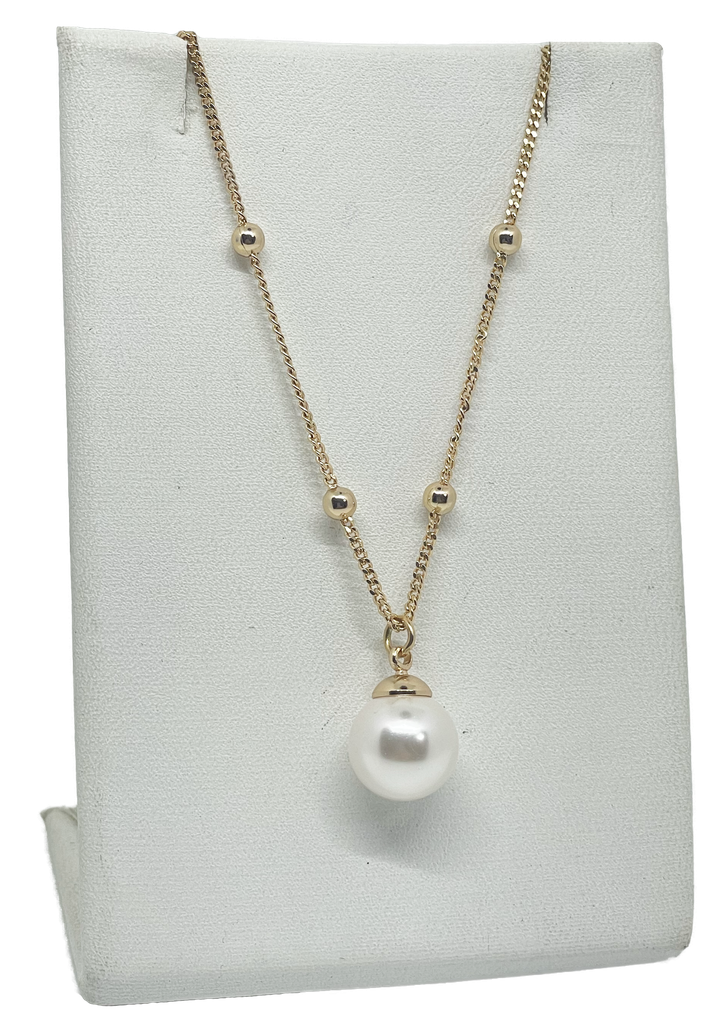 Cadena dorada de rodio con perla blanca
