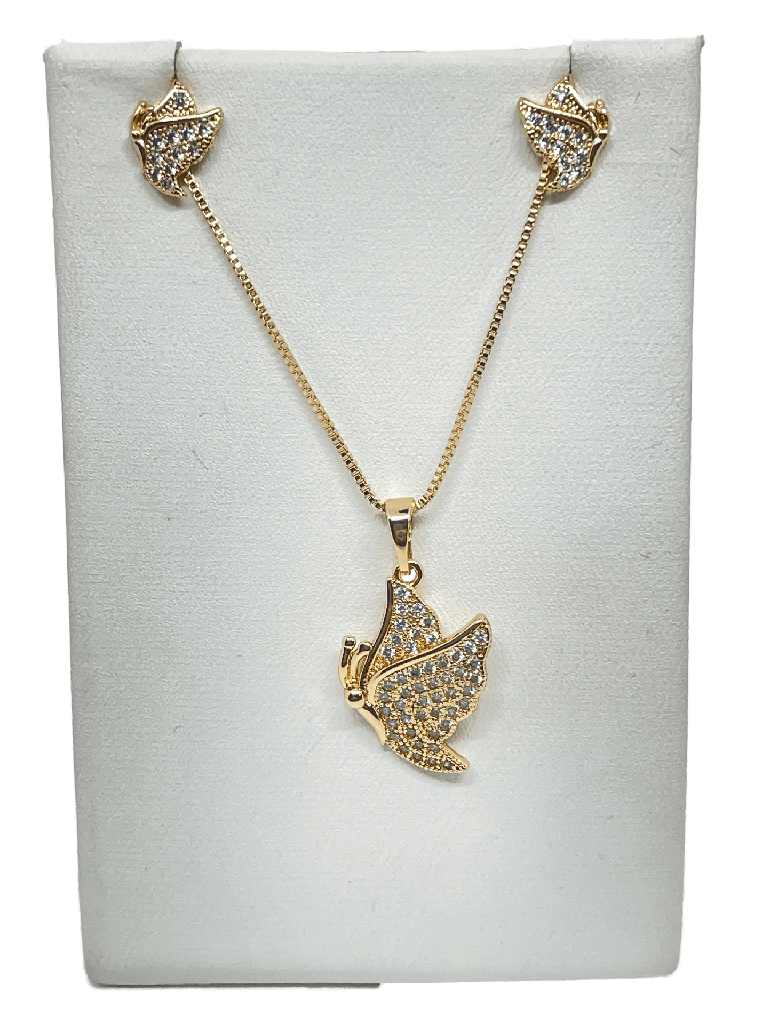 Set de collar y arete dorado de rodio y mariposas