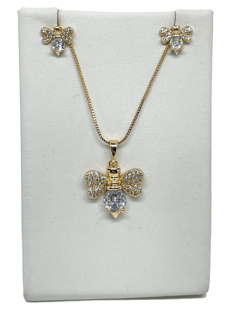 Set de collar y aretes dorados de rodio con abeja