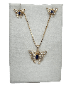 Set de collar y aretes dorados y piedra azul de rodio con mariposa