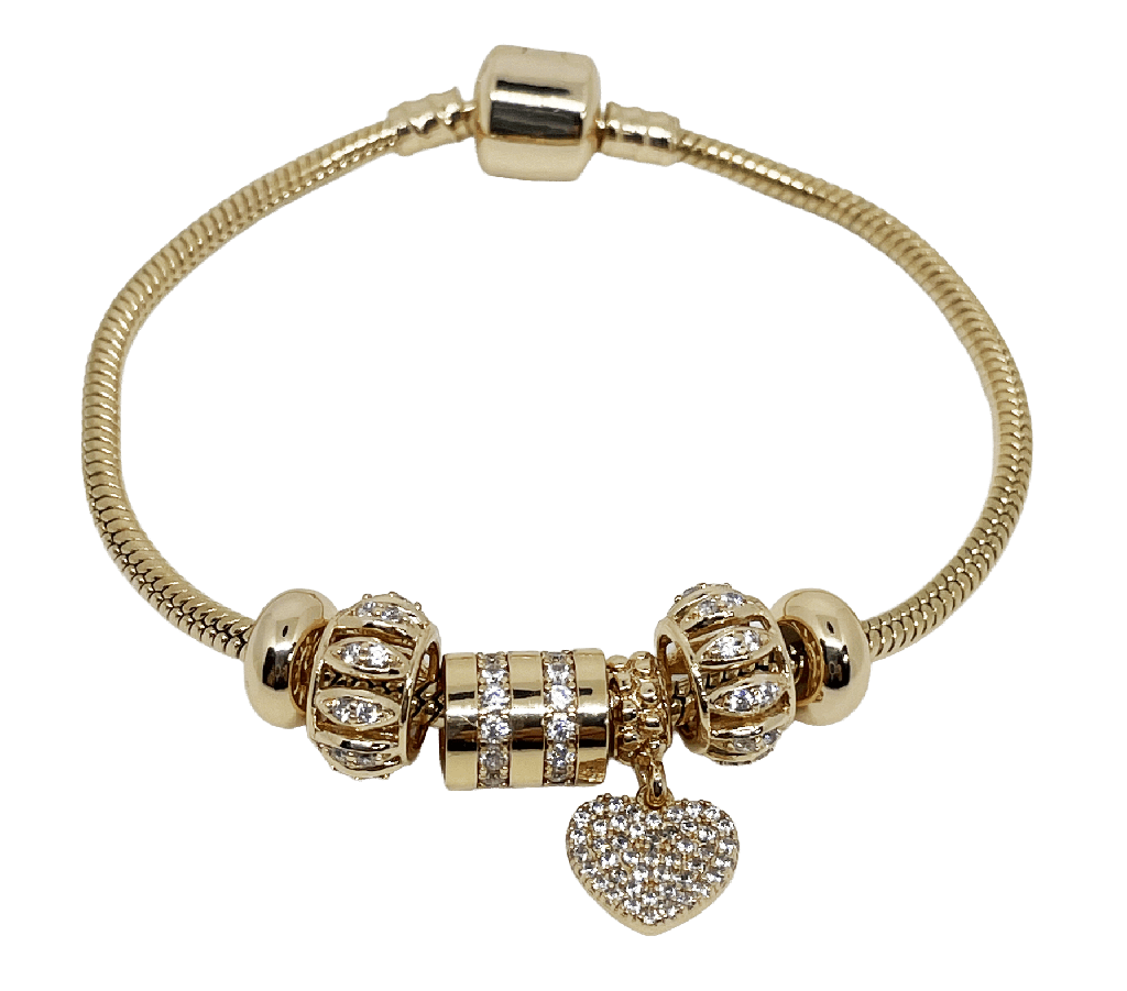 Pulsera dorada de rodio con dijes