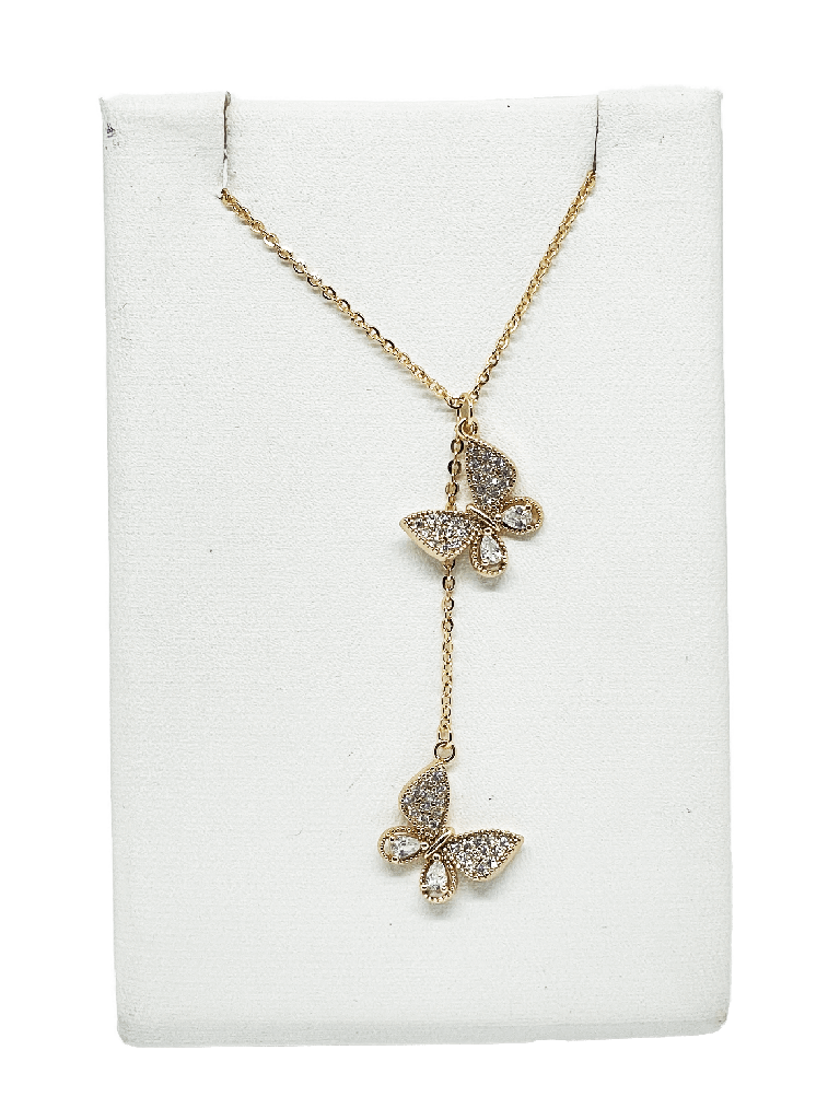 Cadena dorada de rodio con mariposas y brillantitos