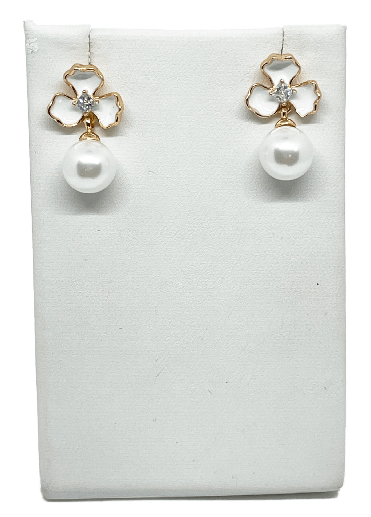Arete dorado de rodio con perla