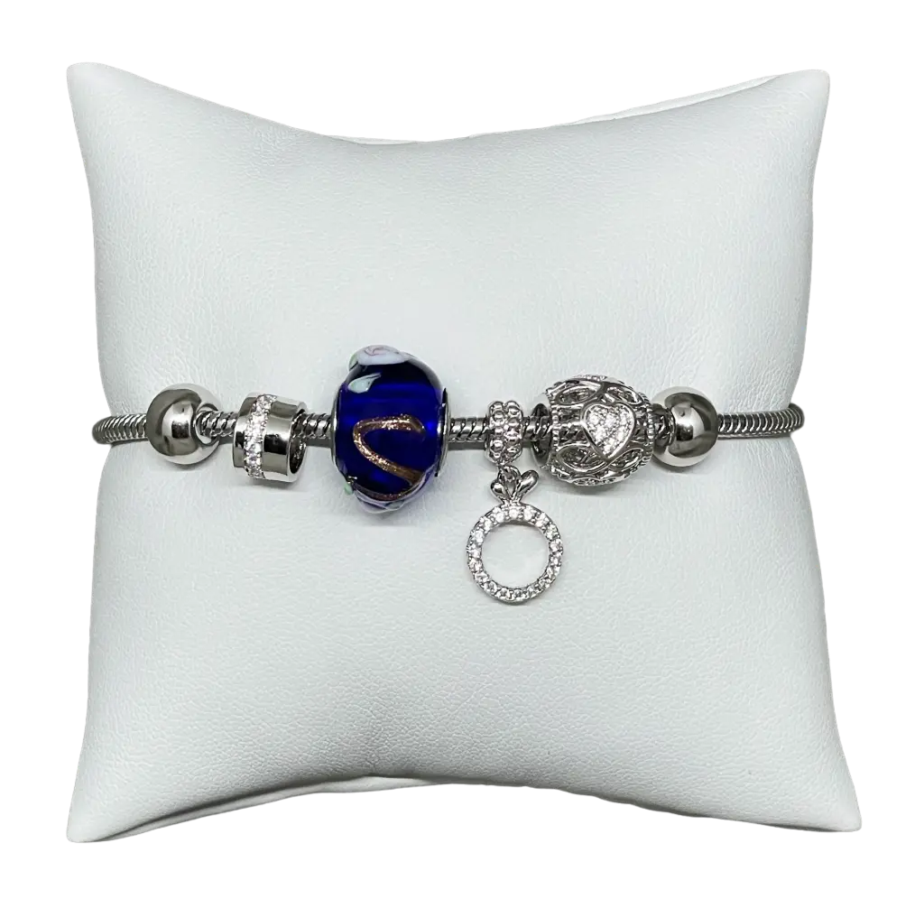 Pulsera plateado de rodio con piedra azul