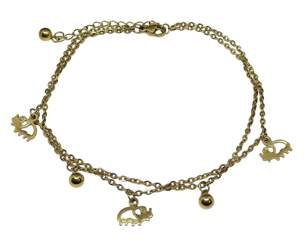 Tobillera dorada de acero inoxidable con elefantes