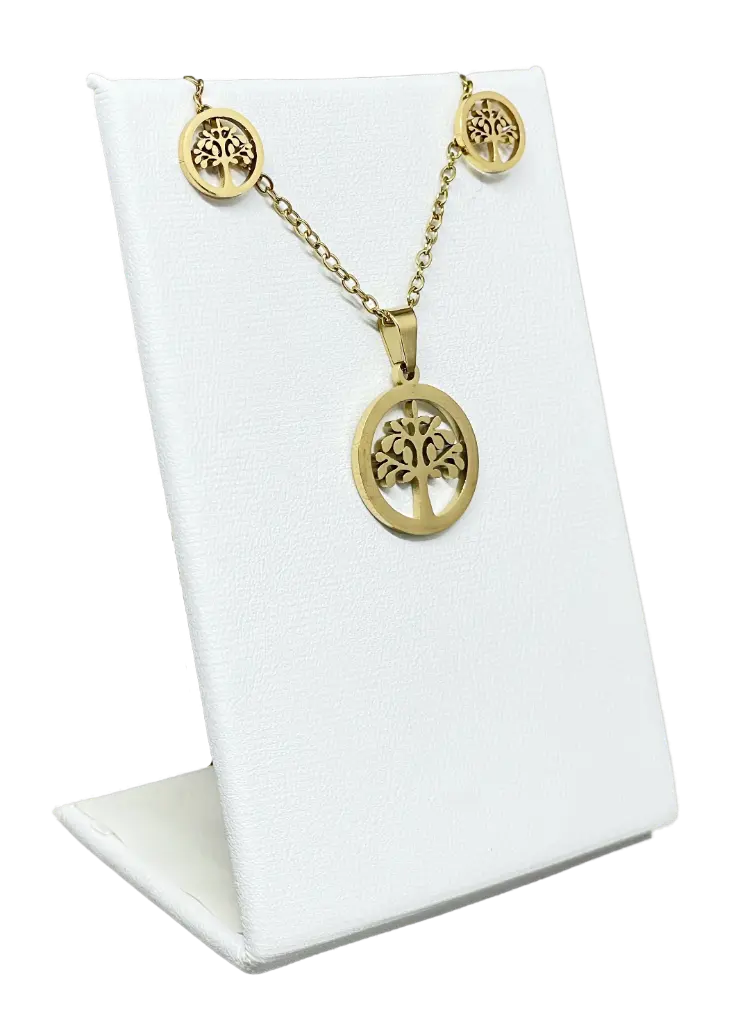 Set de collar y aretes dorado de acero inoxidable 