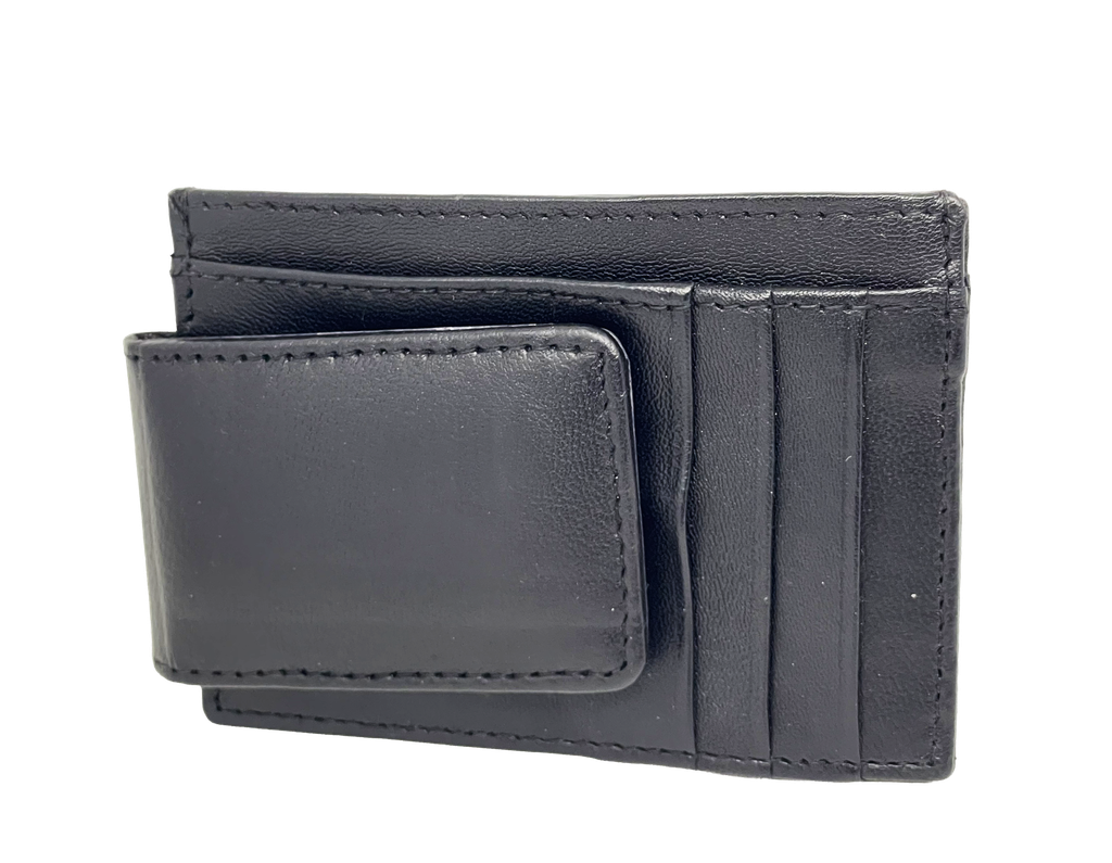 Tarjetero con money clip de cuero negro