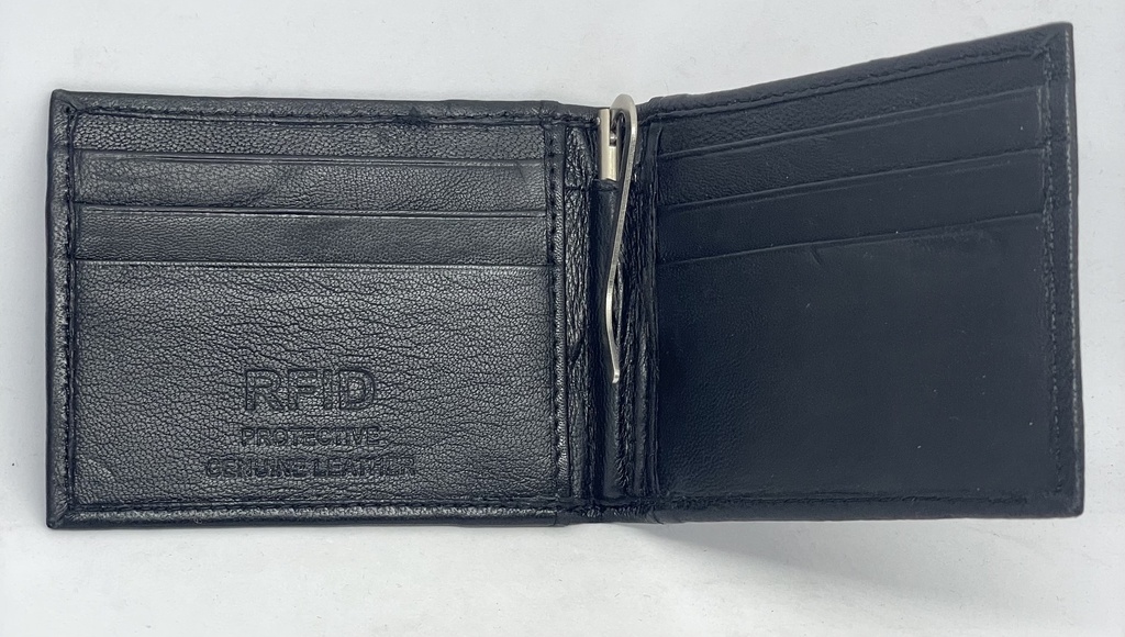 Tarjetero con money clip negro de cuero