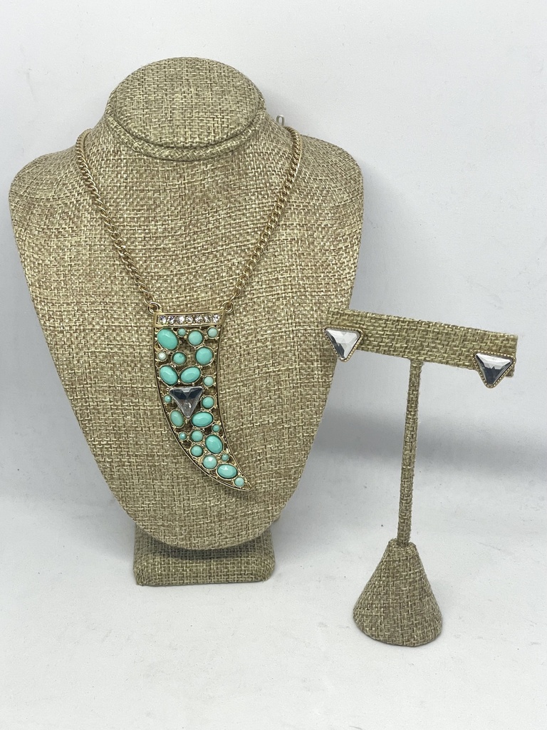 Juego de collar largo con brillantito dorado