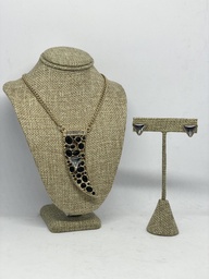 [35341] Juego de collar largo y aretes con brillantito dorado