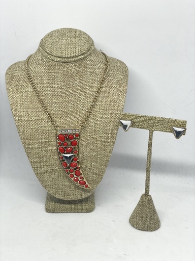 [35342] Juego de collar largo con brillantito dorado