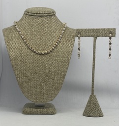 [62932] Set de collar y aretes de brillantito y perlitas en dorado